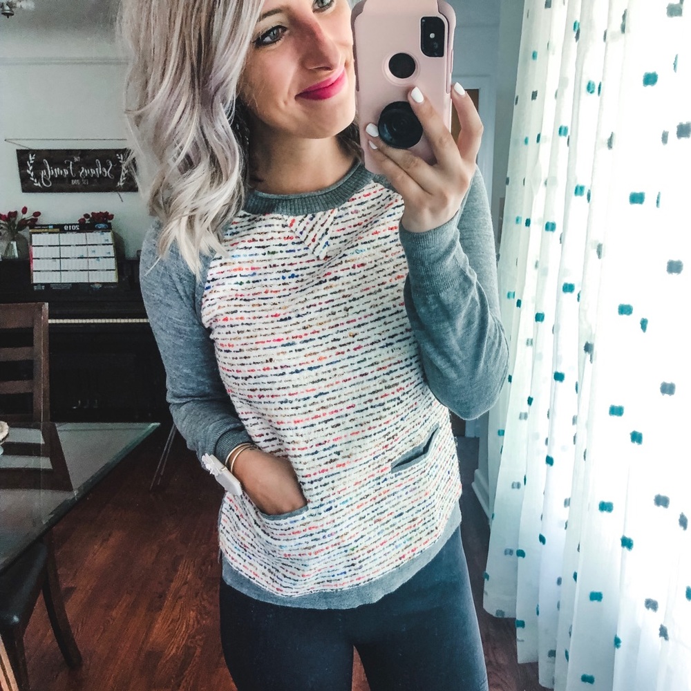 J. Crew Grey Spotted Pocket Sweater XS - Picture 2 of 7